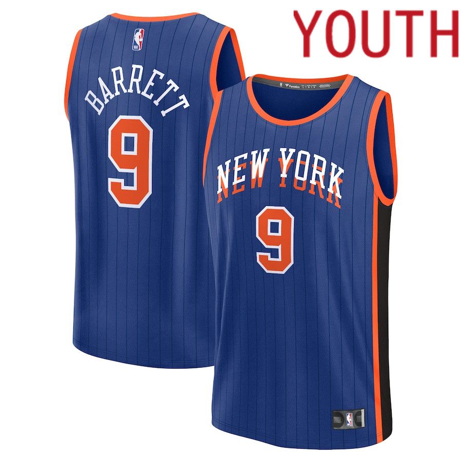 Youth New York Knicks #9 RJ Barrett Fanatics Branded Blue City Edition 2023-24 Fast Break NBA Jersey